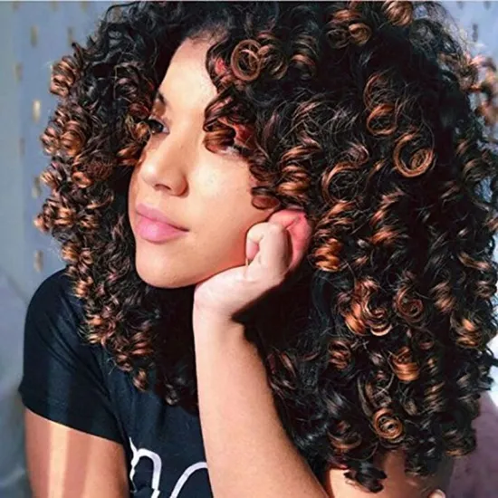 Cheap Price  Mixed colored  Afro Curly Wigs for black women   High-Temperature Artificial Synthetic Hair Human