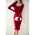 U neck full wool pure colour pit dress