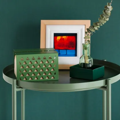 Hollow triangle tissue box orange green white purple