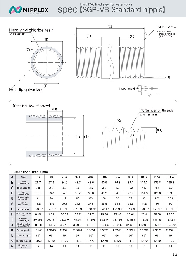Single Screw SGP-VB Standard Nipple Spec