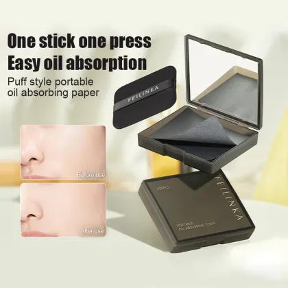3-in-1 Oil Absorbing Paper with Puff and Mirror for Portable Facial Oil Control