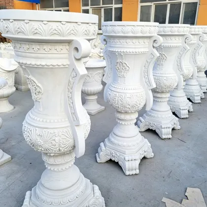 Marble Relief Carved Garden Urns