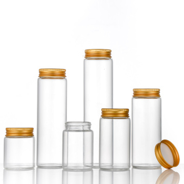 Empty Clear Glass Bottles With Aluminum Gold Caps