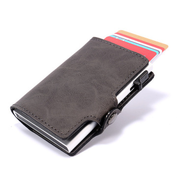 Cardholder PU Leather Men Wallet Minimalist Aluminum Card Package Pop Up Card Holder