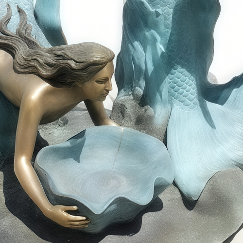 Bronze Mermaid Duo and Dolphin Guardian Sculpture