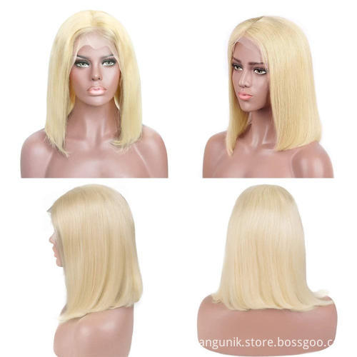 High Quality Human Virgin Hair Colorful Bob 13x4 HD Transparent Lace Front Wig Brazilian 613 Blonde Short Human Hair Bob Wig