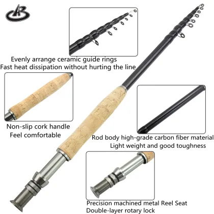 Portable Carbon Fiber Fly Fishing Rod - Ultralight Weight, Telescopic Design for Lake and River Fishing