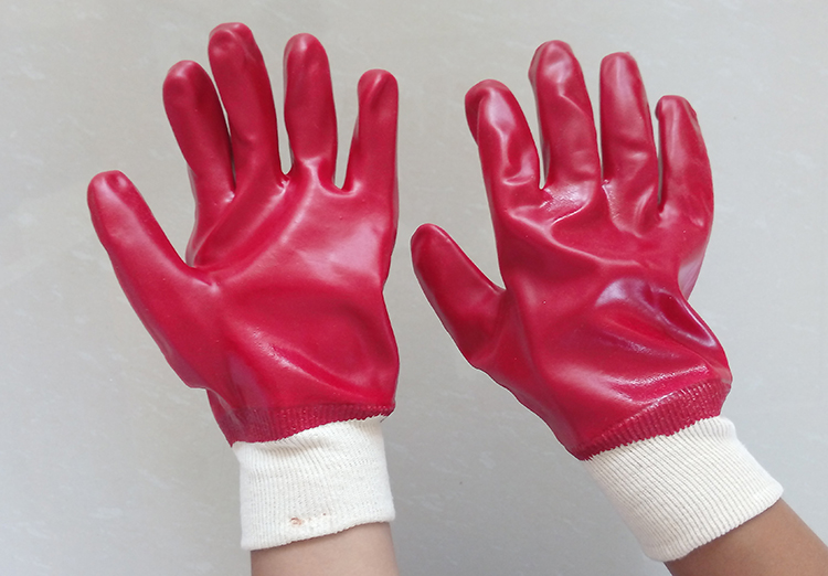 Rote PVC-Arbeit Industrielle chemische Handschuhe