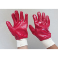 Red PVC gloves smooth finish interlock liner k/w