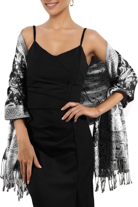 Reversible Paisley Pashmina Shawl Wraps for Women Soft Exotic Indian Rave Scarf for Evening Dress Festival Scarves