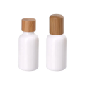 Ceramic White Glass Boston Round Bottle Bamboo caps