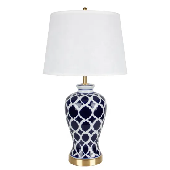 Modern Blue and White Porcelain Jar Ceramic Table Lamp for Home or Hotel