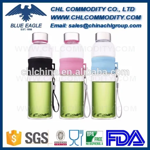 Wholesale water drinking glass bottle, customized special shape water glass bottle, eco friendly BPA free drinking glass cup