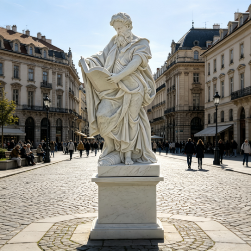 Monumental Greek Scholar Marble Sculpture with Fabric Detail
