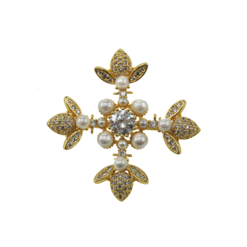 Vintage Style Pearl Cross Gold Plated Brooch