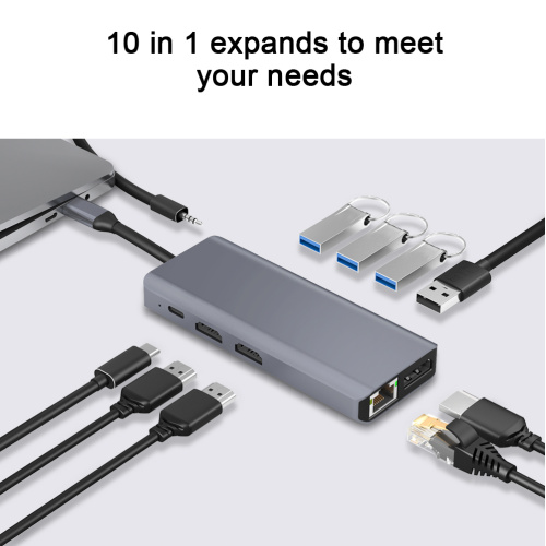 Type C docking station 10-in-1 USB-C Hub Dual HDMI 4K 60Hz Factory