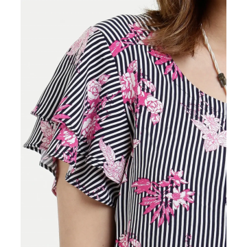 Blusa feminina com estampa floral V shanpe back