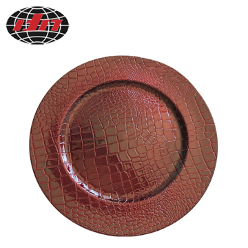 Red Crocodile Pattern Glitter Plastic Charger Plate