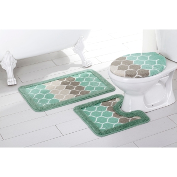 3Pcs Bathroom Rug Set: Anti-Slip Rug, U-Shaped Toilet Mat & Seat Cover