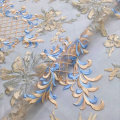 Orange Blue Flat Lace Embroidery Fabric