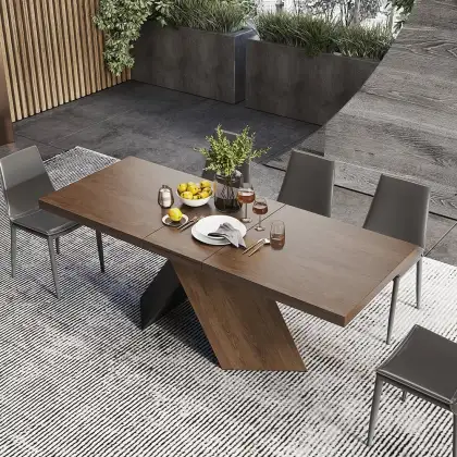 Q&N Solid Wood Rectangle Extendable Dining Table Set - Walnut Folding Dining Table for 6-8 Seaters