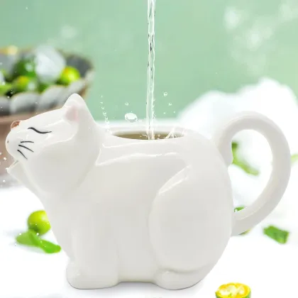 Cute Ceramic Cat Pattern Handmade Porcelain Teapot