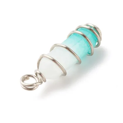 Pandahall Natural Green White Jade Bullet Pendant with Double Terminal Pointed Design