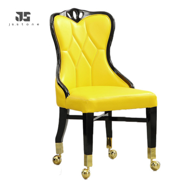 Wholesale Yellow PU Leather Dining Chairs with Wheels for Restaurants and Hotels