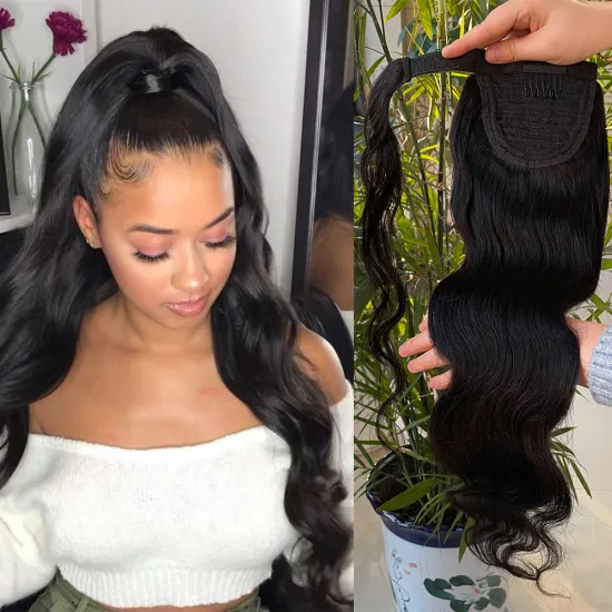 Body wave 100% human ponytail hair clip in, cheap ponytail extensions virgin remy hair ponytail
