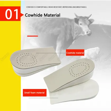 Sunvo Invisible Height Increased Insoles for Men Elevator Shoes Inserts Half Breathable Leather Heightening Insole Lift Heel Pad