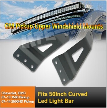 Pair 07-13 Chevy/Gmc Upper Windshield 50inch Curved LED Light Bar Mount Brackets