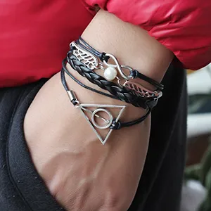 Original designs Harry potter infinity bracelet movie jewelry angel wings vintage silver triangle handmade bracelet wholesale
