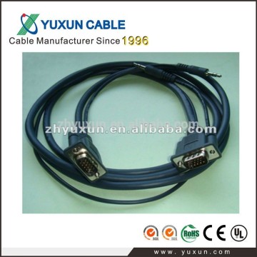 Made in China Black PVC 15 Pin VGA Cable with Audio Cable for Computer Used