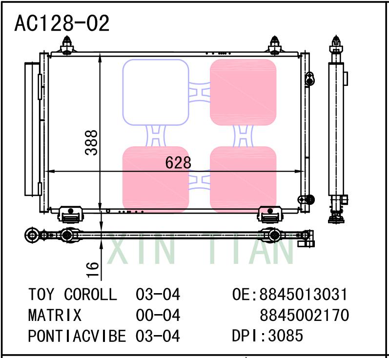 Toyota Corolla/matrix A/c Condenser 03-04 Aluminum Dpi#3085 8845002170 ...