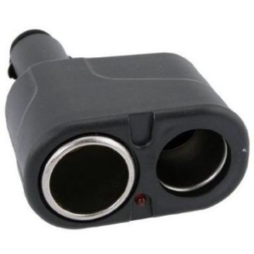 2 In 1 Car Socket Splitter , Black Dual Cigar Lighter Double Power Adapter
