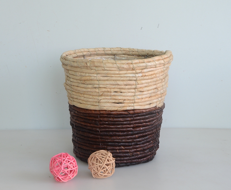Round two tone maize rope flower basket-2 Round two tone maize rope flower basket-2