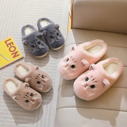 Cute Cartoon Plush Slippers - Factory Wholesale Warm Cat Slippers for Women