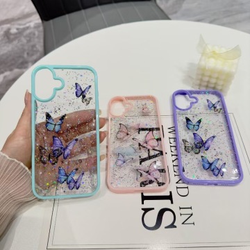 Glitter Epoksydowa Motyl TPU TPU PC Case na iPhone 16/16 Plus/16 Pro/16 Pro Max