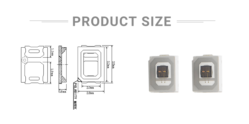 Size of 2835FIRC105L42I1A 3W IR 1050nm High Power LED 2835 SMT