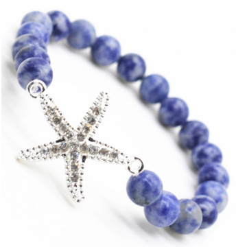 Sodalite Gemstone Bracelet with Diamante alloy starfish Piece