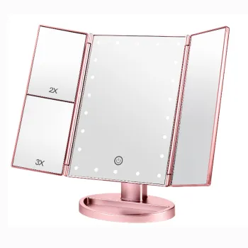 Factory 22 LED Lighted Vanity Mirror - 1x/2x/3x Magnification, USB Charging, 180 Degree Adjustable