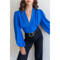 Women's V Neck Satin Sleeve Top