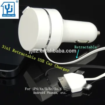 2015 Retractable 3in1 mini USB Cable Car Charger for Phone