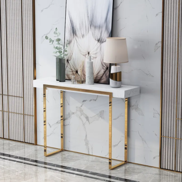 Modern Luxury White Gold Italian Console Table with Mirrored Finish - Hallway Storage Mirror Racks