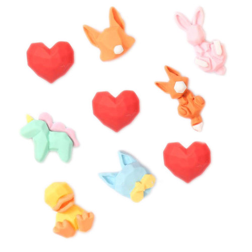 100Pcs Cute Mini Cartoon Section Animal Flat Back Heart Faceted Resin Cabochons Scrapbooking DIY Jewelry Craft Decor Accessorie