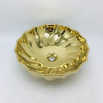 Round Golden Wash Basin Table Top Bathroom Set - Small Gold Sink