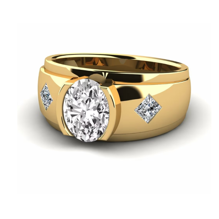 Anel masculino com diamante cultivado em ouro 18K