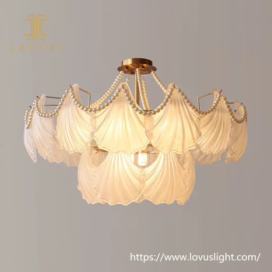Gold brass pearls shell chandelier Trendy design modern style pendant light for villa living room bedroom