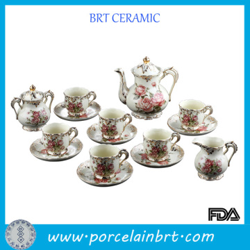 Fashion Elegant Rose Pattern Ceramic Tea Cup Set