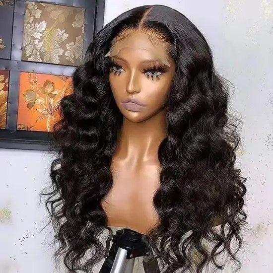 New Arrival Brazilian Human Hair Natural Black Loose Wave Wig Pre Plucked Lace Wig With Bleached Knots For Women